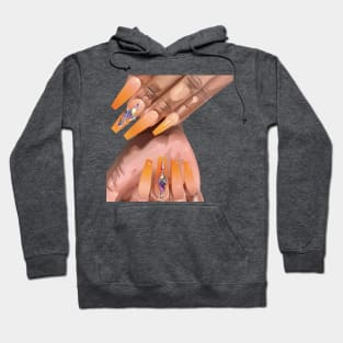 Orange bling acrylic nails art Hoodie